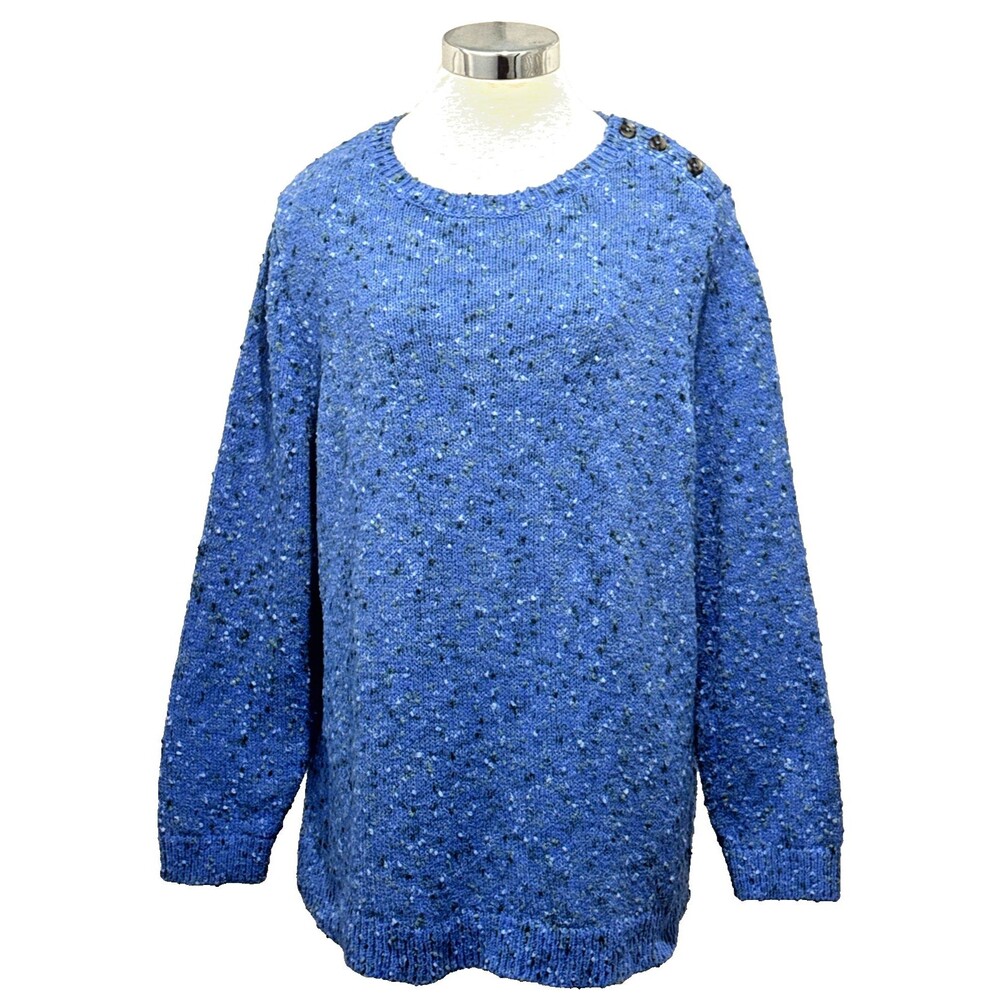 J. Jill Blue 2x Pullover Cotton Blend Round Neck Button Long Sleeve Sweater Soft